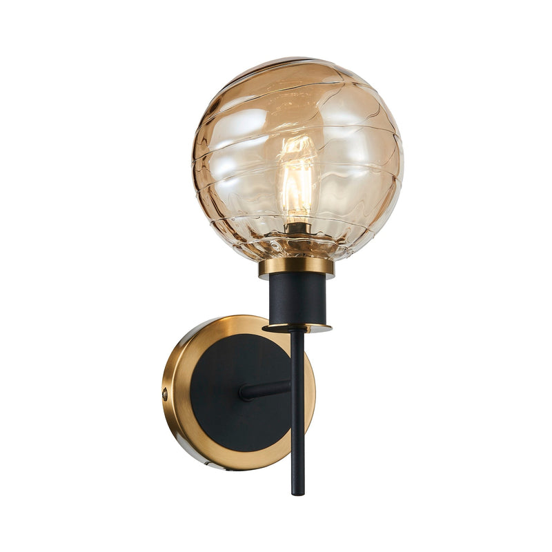 AC11871AM - Gem Collection 1-Light Sconce with Amber Glass Black and Brushed Brass - www.donslighthouse.com