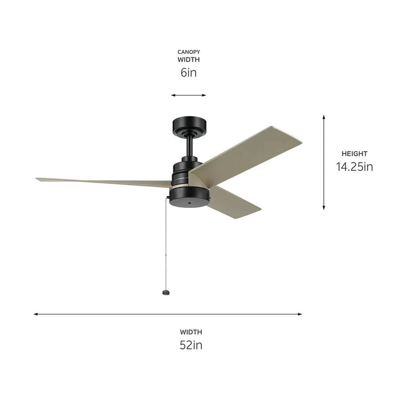 52 Inch Spyn Lite Fan Satin Black - 300375SBK