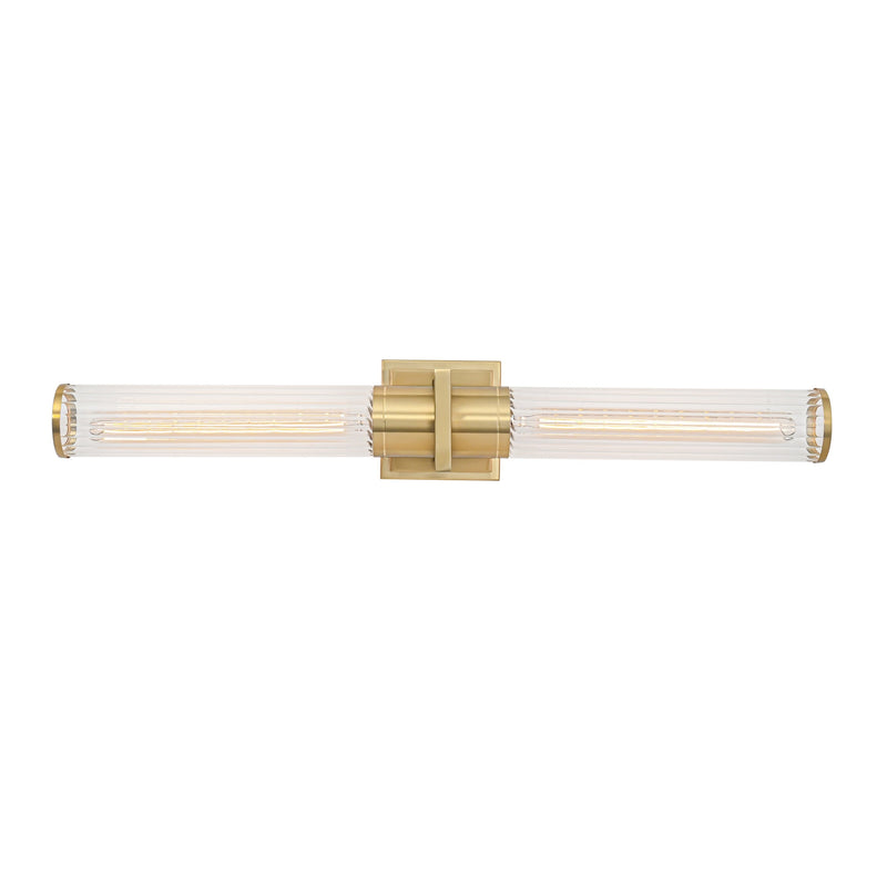 Positano - 2-Light Bathroom Vanity Light - Clear Glass/Satin Brass