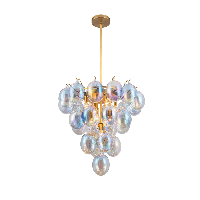 Globo Collection 9-Light Chandelier Iridescent and Brass