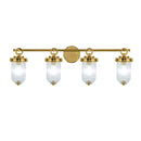 Myla 4 Light Bathroom Vanity, Vintage Brass with Ribbed Glass Glassware - AC12024BR