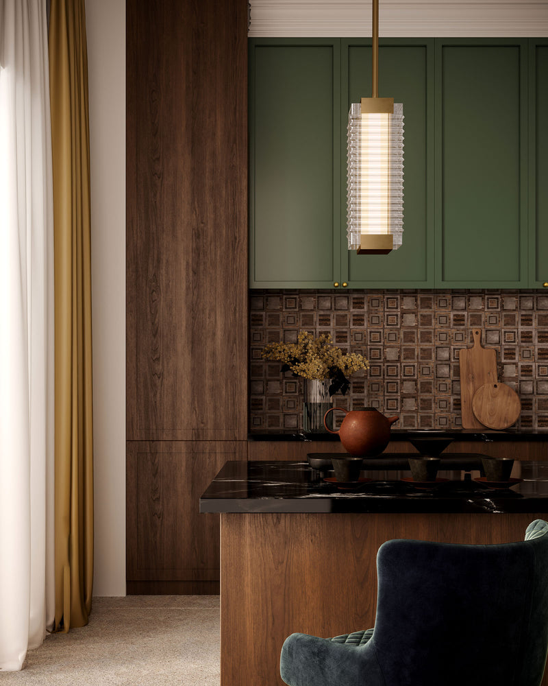 Alai 16-in Vintage Brass/Ribbed Glass LED Pendant - PD374316VBCR-UNV