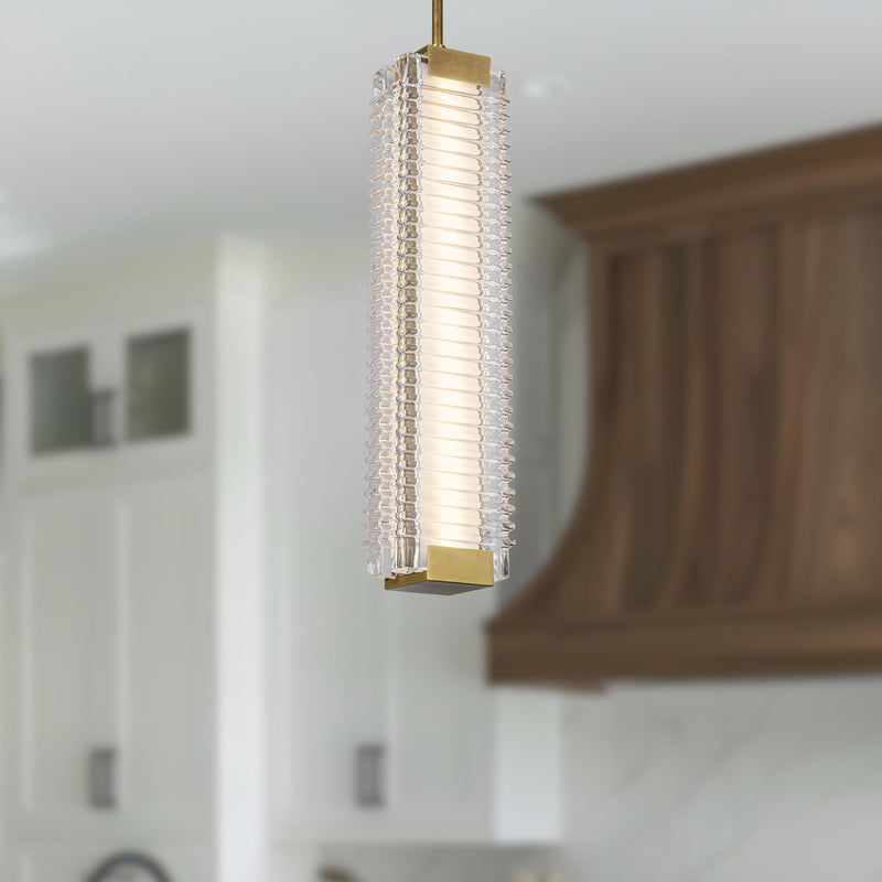 Alai 24-in Vintage Brass/Ribbed Glass LED Pendant - PD374624VBCR-UNV