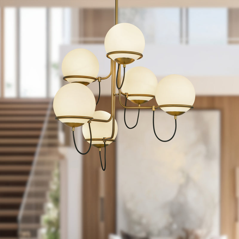 Alba 32-in Aged Brass/Opal Glass 6 Lights Chandelier - CH458632AGOP