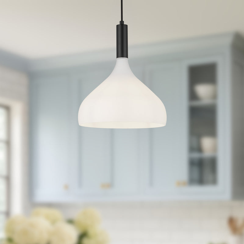 Belleview 12-in Matte Black/Opal Glass 1 Light Pendant - PD532312MBOP