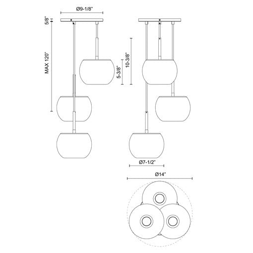 Samar - 3lt multi-light pendant - CH57514-BK/SM