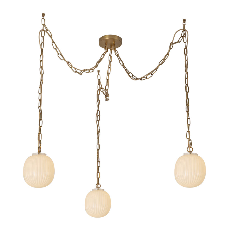 Cherise 3-Light Brushed Gold/Glossy Ribbed Opal Glass Socket Multi Pendant - MP579707BGGR