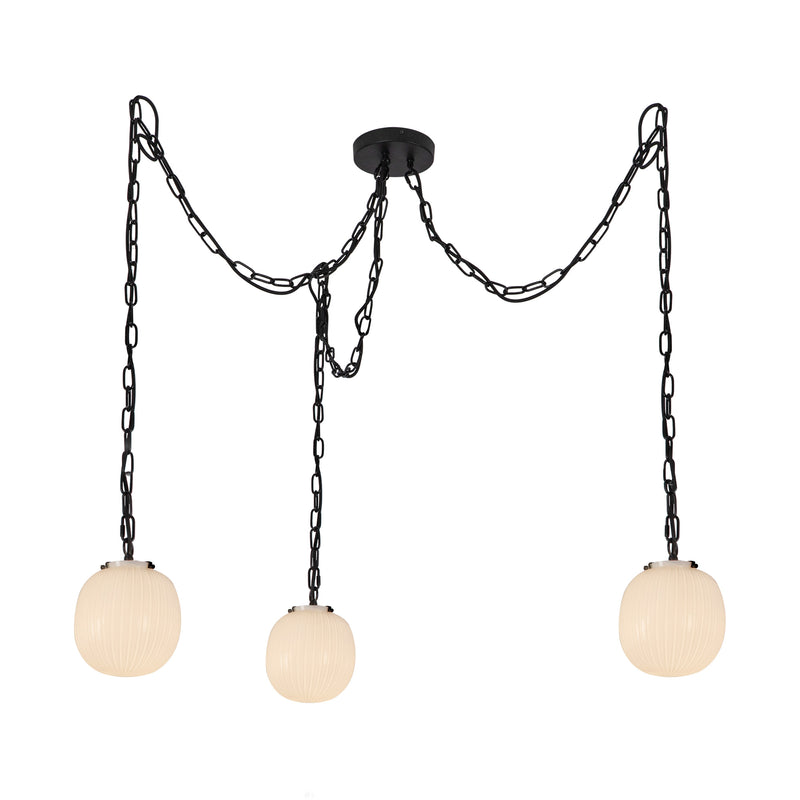 Cherise 3-Light Matte Black/Glossy Ribbed Opal Glass Socket Multi Pendant - MP579707MBGR