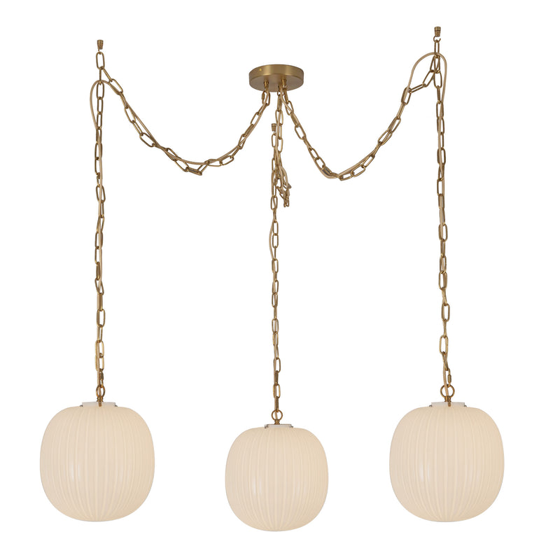 Cherise 3-Light Brushed Gold/Glossy Ribbed Opal Glass Socket Multi Pendant - MP579712BGGR