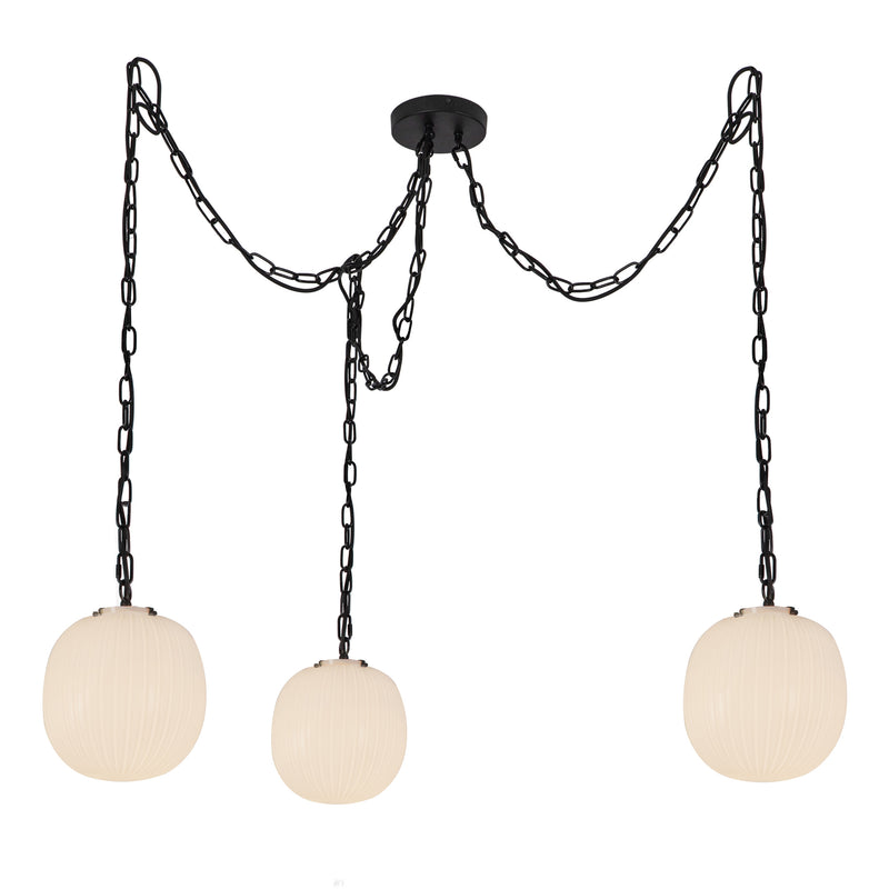 Cherise 3-Light Matte Black/Glossy Ribbed Opal Glass Socket Multi Pendant - MP579712MBGR