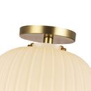 Cherise 12-in Brushed Gold/Glossy Ribbed Opal Glass Socket Semi-Flush Mount - SF579112BGGR