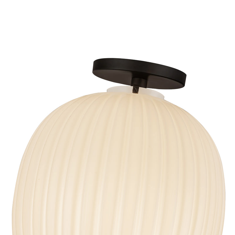 Cherise 12-in Matte Black/Glossy Ribbed Opal Glass Socket Semi-Flush Mount - SF579112MBGR