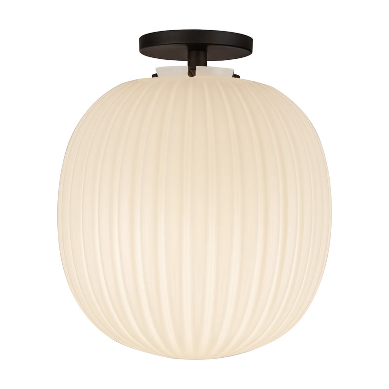 Cherise 12-in Matte Black/Glossy Ribbed Opal Glass Socket Semi-Flush Mount - SF579112MBGR