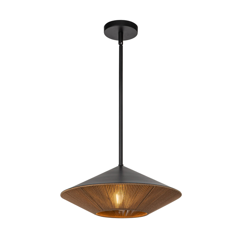 Daphne 15-in Matte Black/Brown Cotton Rope 1 Light Pendant - PD633215MBBR