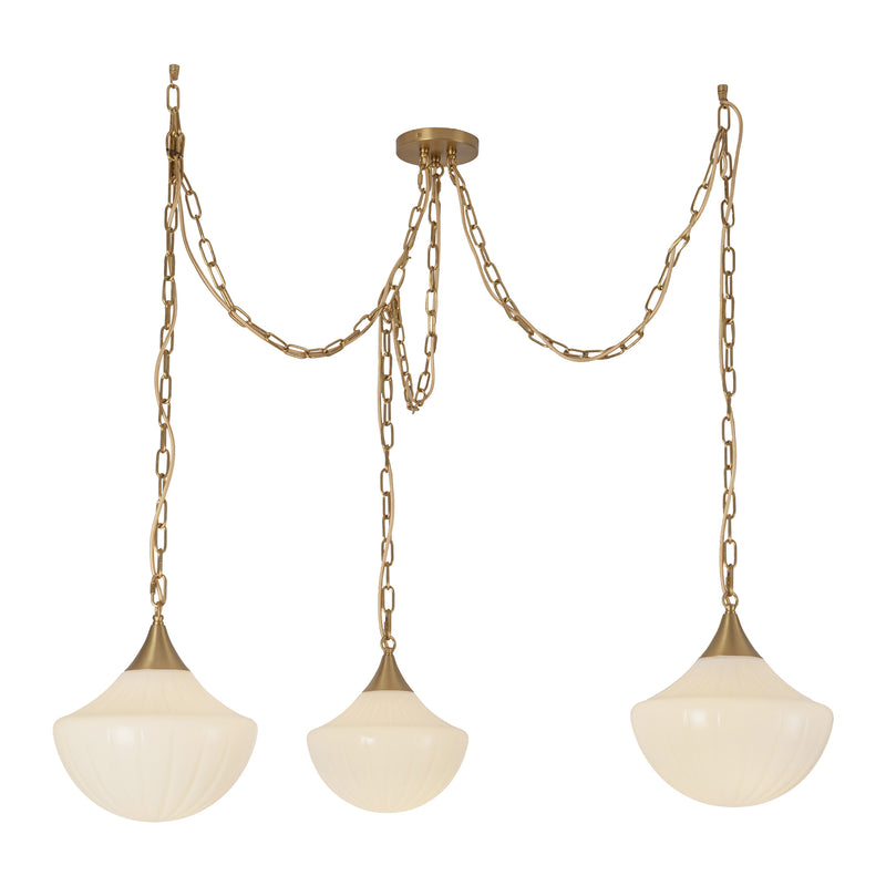 Farrah 3-Light Brushed Gold/Glossy Ribbed Opal Glass Socket Multi Pendant - MP651312BGGR