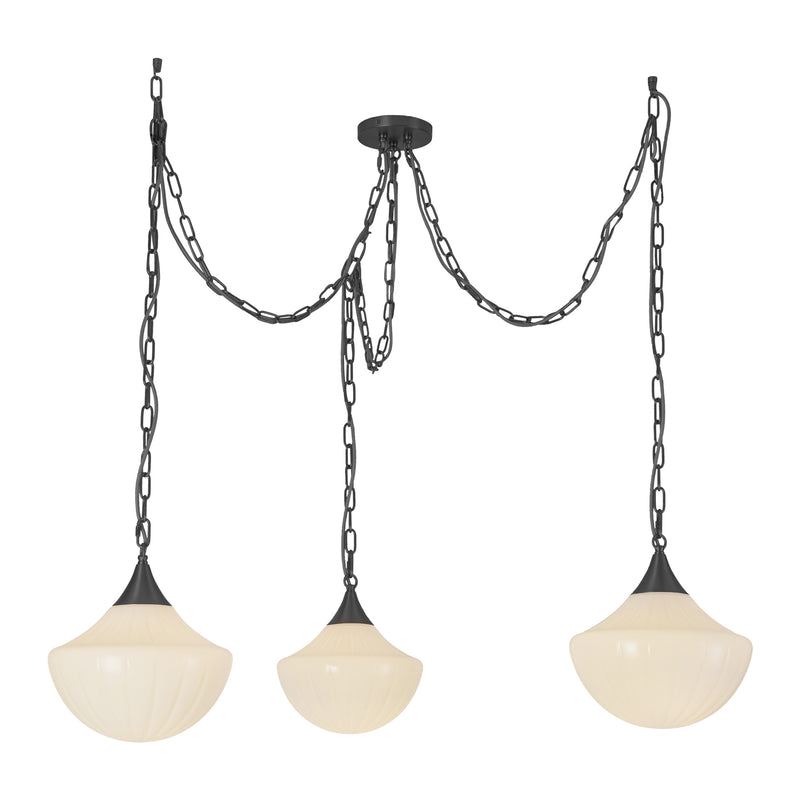Farrah 3-Light Matte Black/Glossy Ribbed Opal Glass Socket Multi Pendant - MP651312MBGR