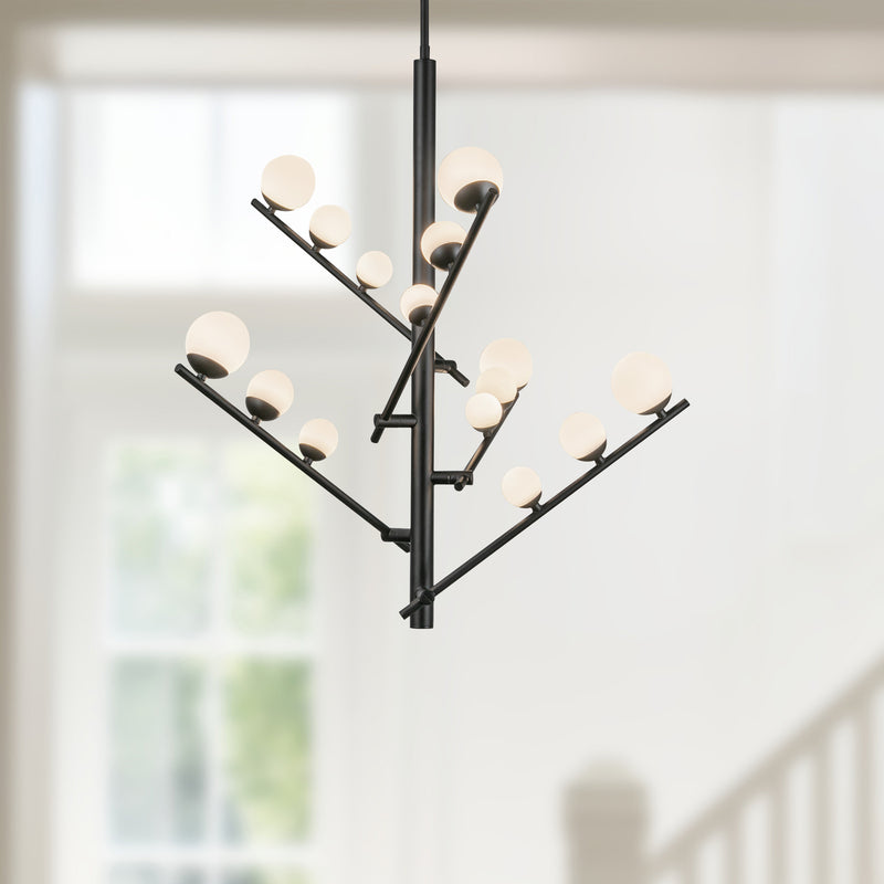 Juniper 5 Head Black/Opal Glass LED Chandelier - CH55530-BK/OP-UNV