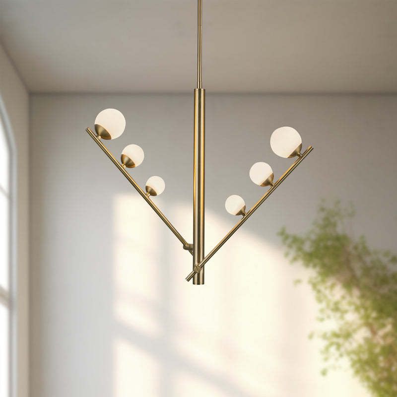 Juniper 2 Head Brushed Gold/Opal Glass LED Pendant - PD55520-BG/OP-UNV