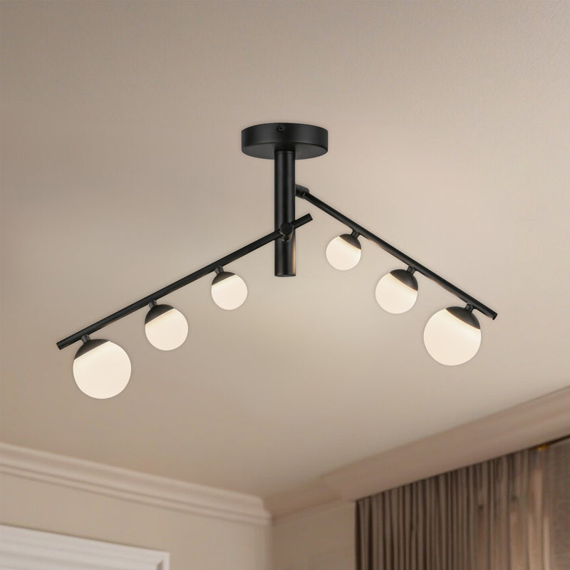Juniper 2 Head Black/Opal Glass LED Semi-Flush - SF55525-BK/OP-UNV