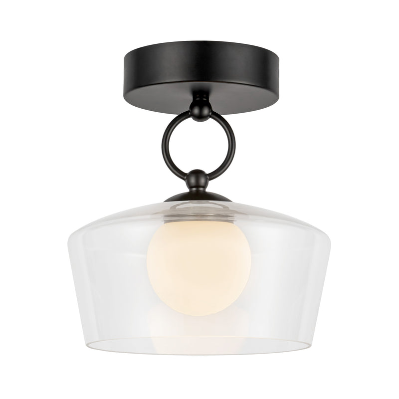 Leota 8-in Matte Black/Clear Glass LED Semi-Flush Mount - SF443308MBCL-UNV