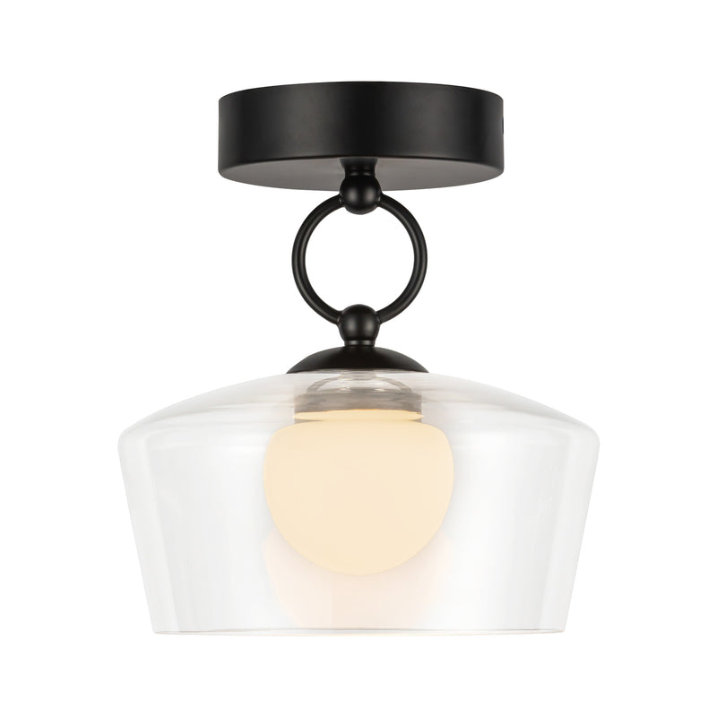 Leota 8-in Matte Black/Clear Glass LED Semi-Flush Mount - SF443308MBCL-UNV