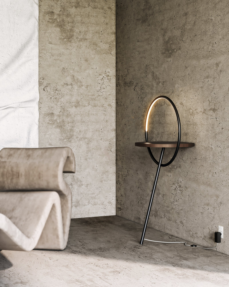 Maya 18-in Black/Walnut LED Floor Lamp - FL83818-BK/WT