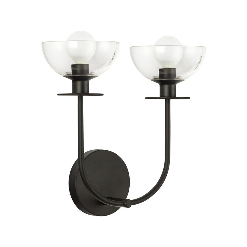 Sylvia 12-in Matte Black/Clear Glass 2 Lights Wall Vanity - WV515212MBCL