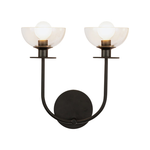 Sylvia 12-in Matte Black/Clear Glass 2 Lights Wall Vanity - WV515212MBCL