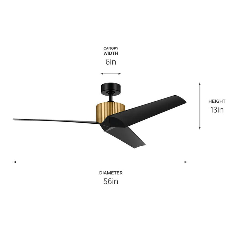 Almere - Natural Brass / Satin Black Ceiling Fan 56" -330130NBR