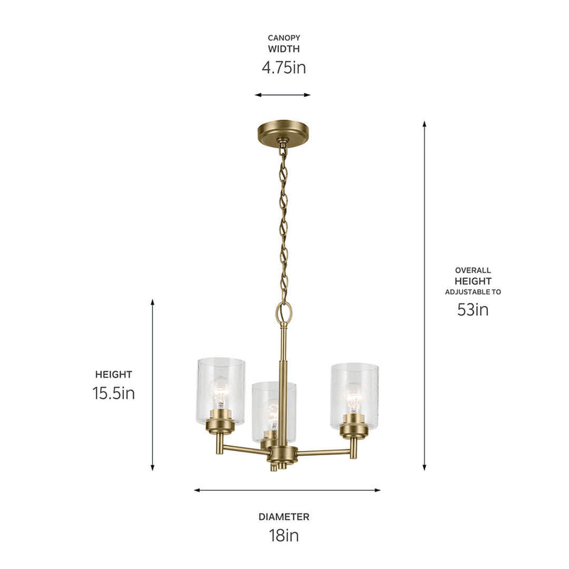 Winslow Natural Brass Mini Chandelier 3Lt - 44029NBR