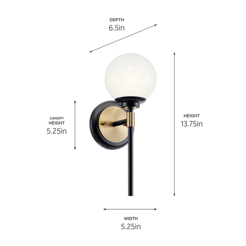 Benno Black Wall Sconce 1Lt - 55170BKCPZ