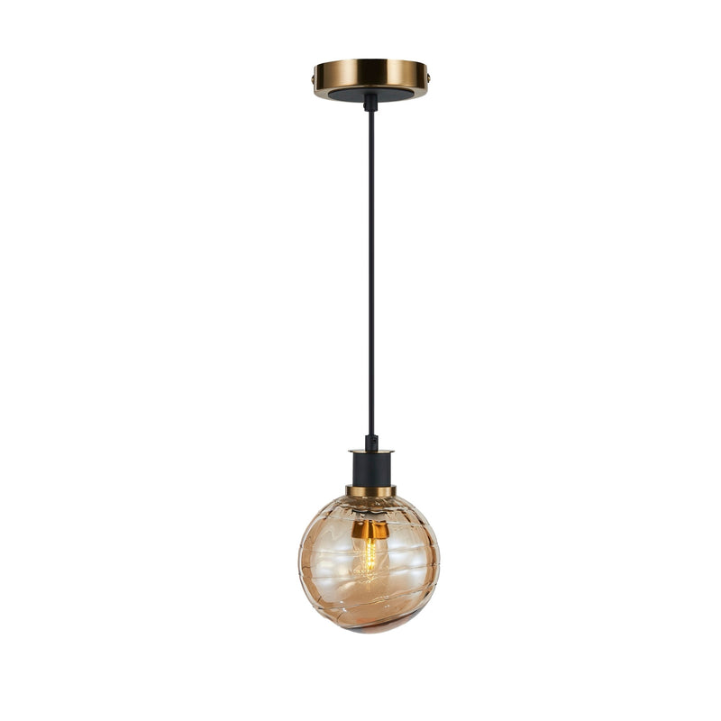 AC11870AM - Gem Collection 1-Light Pendant with Amber Glass Black and Brushed Brass - www.donslighthouse.com