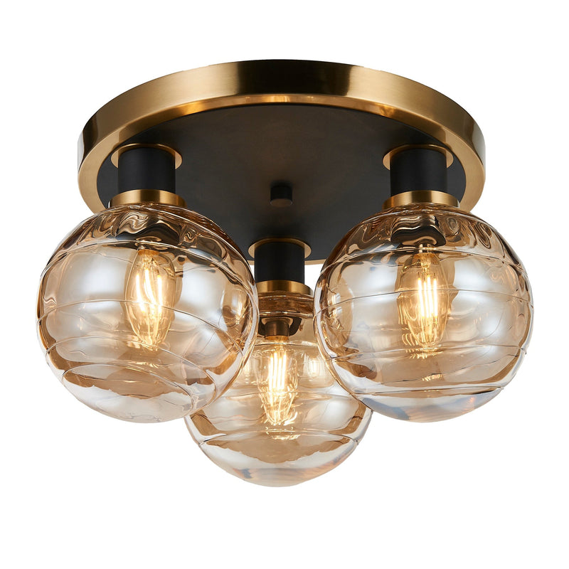 AC11873AM - Gem Collection 3-Light Semi-Flush Mount with Amber Glass Black and Brushed Brass - www.donslighthouse.com
