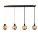 AC11874AM - Gem Collection 4-Light Island/Pool Table with Amber Glass Black and Brushed Brass - www.donslighthouse.com