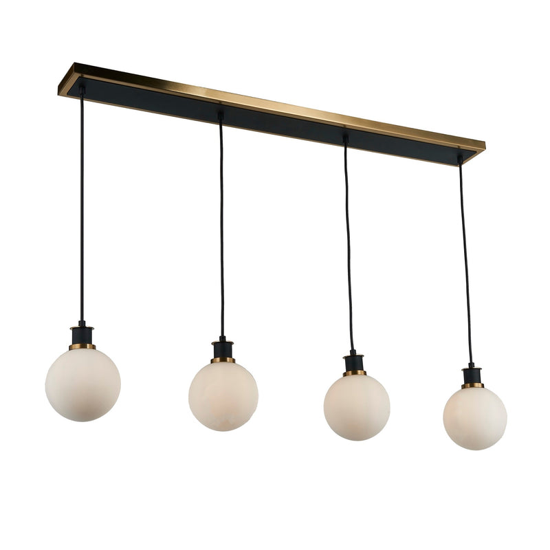 AC11874WH - Gem Collection 4-Light Island/Pool Table with White Glass Black and Brushed Brass - www.donslighthouse.com