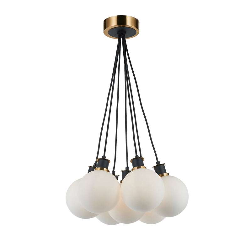 AC11877WH - Gem Collection 7-Light Pendant with White Glass Black and Brushed Brass - www.donslighthouse.com